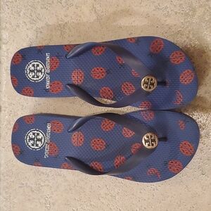 Tory Burch Navy/Red Ladybug Flip Flops